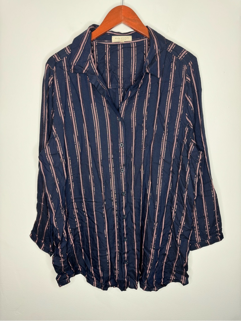 Side Stitch Los Angeles Striped Navy Pink Rayon Women’s 1X